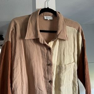Acoa color lock neutral cotton button down shirt size large